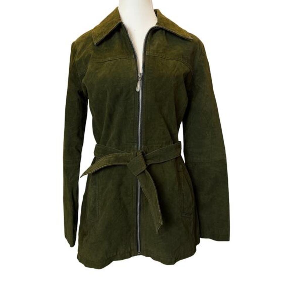 VTG Helium‎ Suede Leather Jacket Forest Green Small Women Y2K
